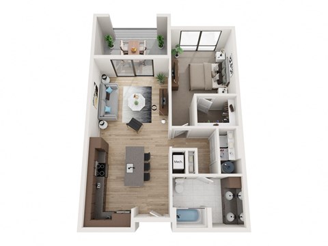 Floor plan for 1 bed, 1 bath, 864 sqft